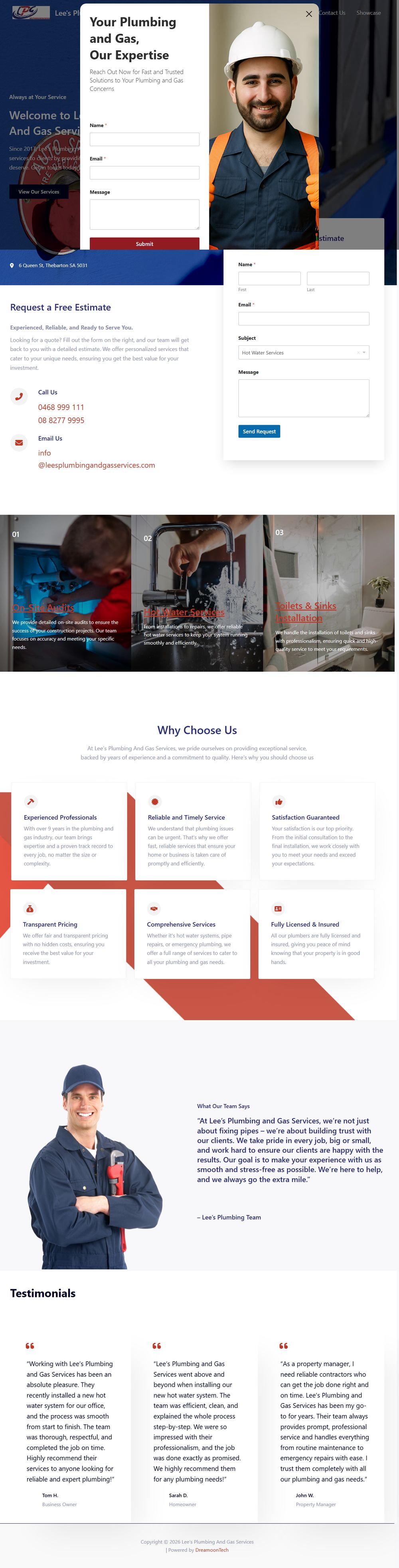 Lee's Plumbing and Gas Services full page screenshot preview