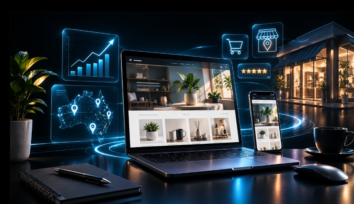 Small business web design laptop mockup